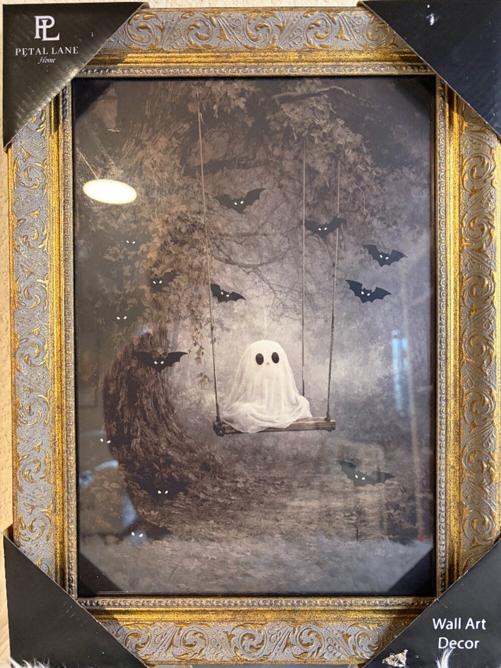 Petal Lane Halloween Ghost Swing Bats Haunted Woods Framed Wall Art 12x16 NWT